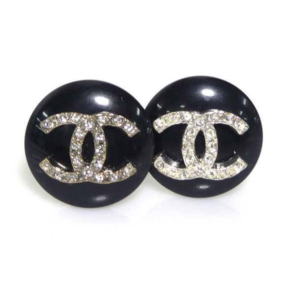 CHANEL Earrings Coco Mark Metal Plastic Silver Black Women's e59729g